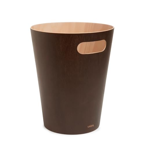 Umbra Woodrow, 2 Gallon Modern Wooden Trash Can Wastebasket or Recycling Bin for Home or Office, Espresso - Image 1
