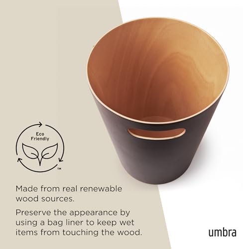 Umbra Woodrow, 2 Gallon Modern Wooden Trash Can Wastebasket or Recycling Bin for Home or Office, Espresso - Image 5