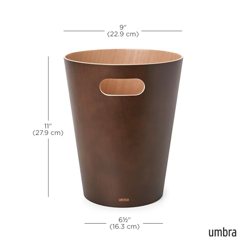 Umbra Woodrow, 2 Gallon Modern Wooden Trash Can Wastebasket or Recycling Bin for Home or Office, Espresso - Image 2