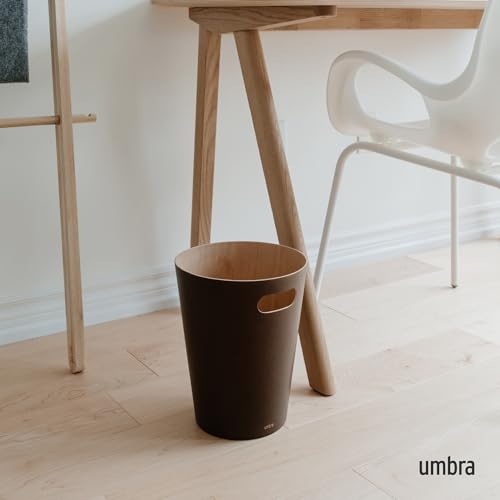 Umbra Woodrow, 2 Gallon Modern Wooden Trash Can Wastebasket or Recycling Bin for Home or Office, Espresso - Image 3