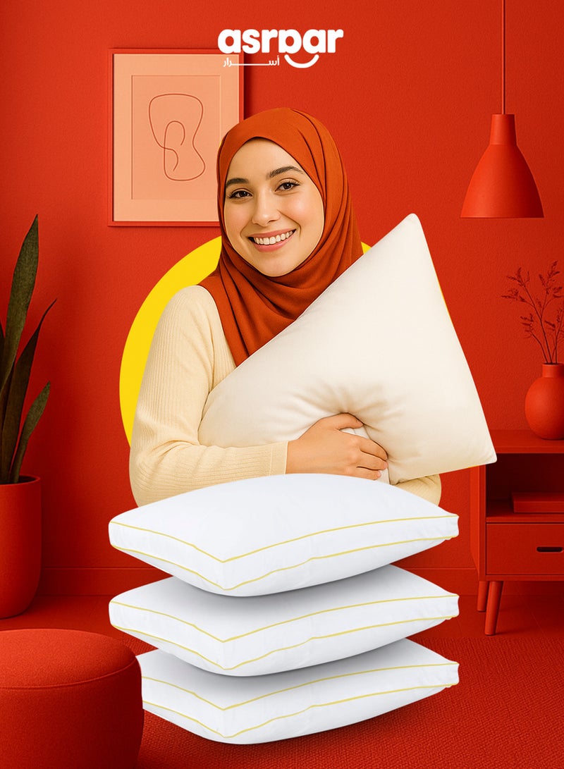 Asraar Premium 20 cm Thick Cotton Bed Pillow, 1000 Grams Hotel-Quality Cooling Pillow, Standard Size 75 x 50 cm - Ideal for All Sleep Positions, Fluffy Bed Pillows for Bed, Machine Washable Bed Pillow - White 3 Pillow  - Image 1