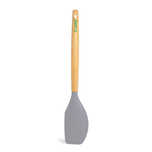 Clazkit YHW844 Silicone Serving Spatula with Heat Resistant Stay Cool Wooden Handle for Cooking, Baking, and Mixing (Grey), 32 cm - Image 1