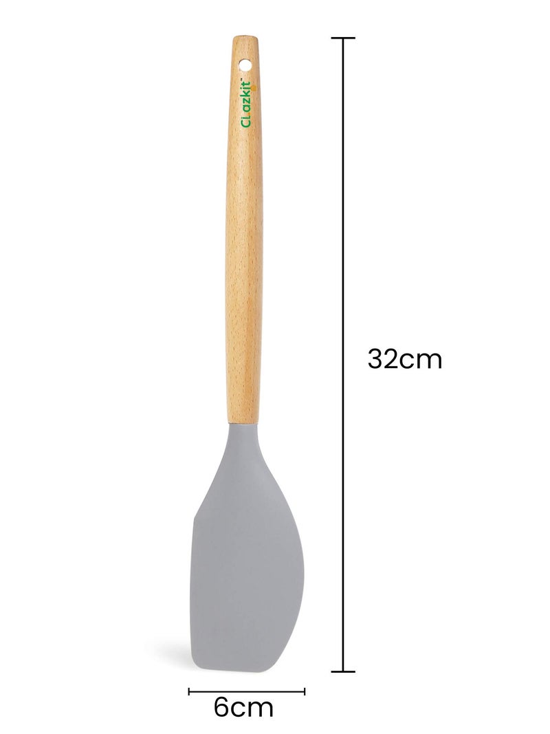 Clazkit YHW844 Silicone Serving Spatula with Heat Resistant Stay Cool Wooden Handle for Cooking, Baking, and Mixing (Grey), 32 cm - Image 3