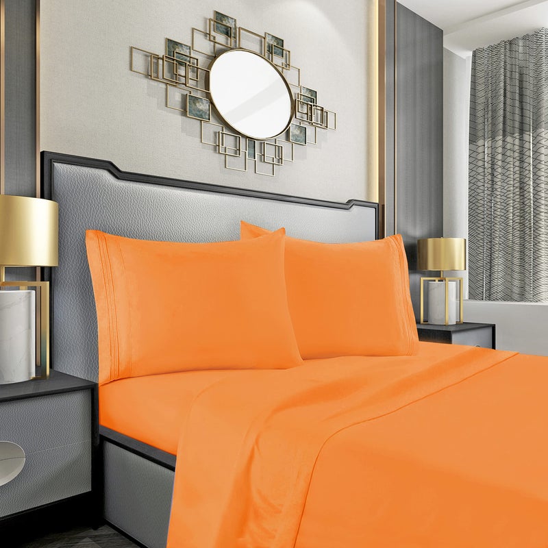 Mocassi King Sheet Set Luxury Hotel 1800 Premier Bedding Sheets Pillowcases Ultra Soft Breathable Cooling Bed Sheets Deep Pocket Wrinkle Resistant 4 Piece Set King Orange