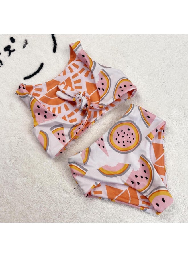 Loquat 4 Color Small Jasmine Fresh Watermelon Sun Flower Double-sided Children's Swimsuit Girls Wholesale-Color:Pink Watermelon- - Image 1