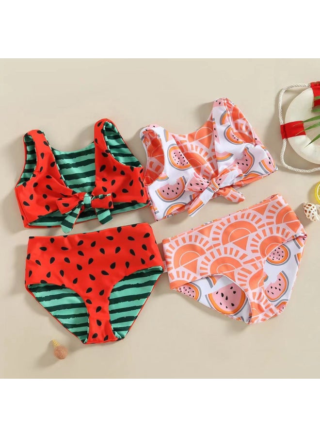 Loquat 4 Color Small Jasmine Fresh Watermelon Sun Flower Double-sided Children's Swimsuit Girls Wholesale-Color:Pink Watermelon- - Image 2