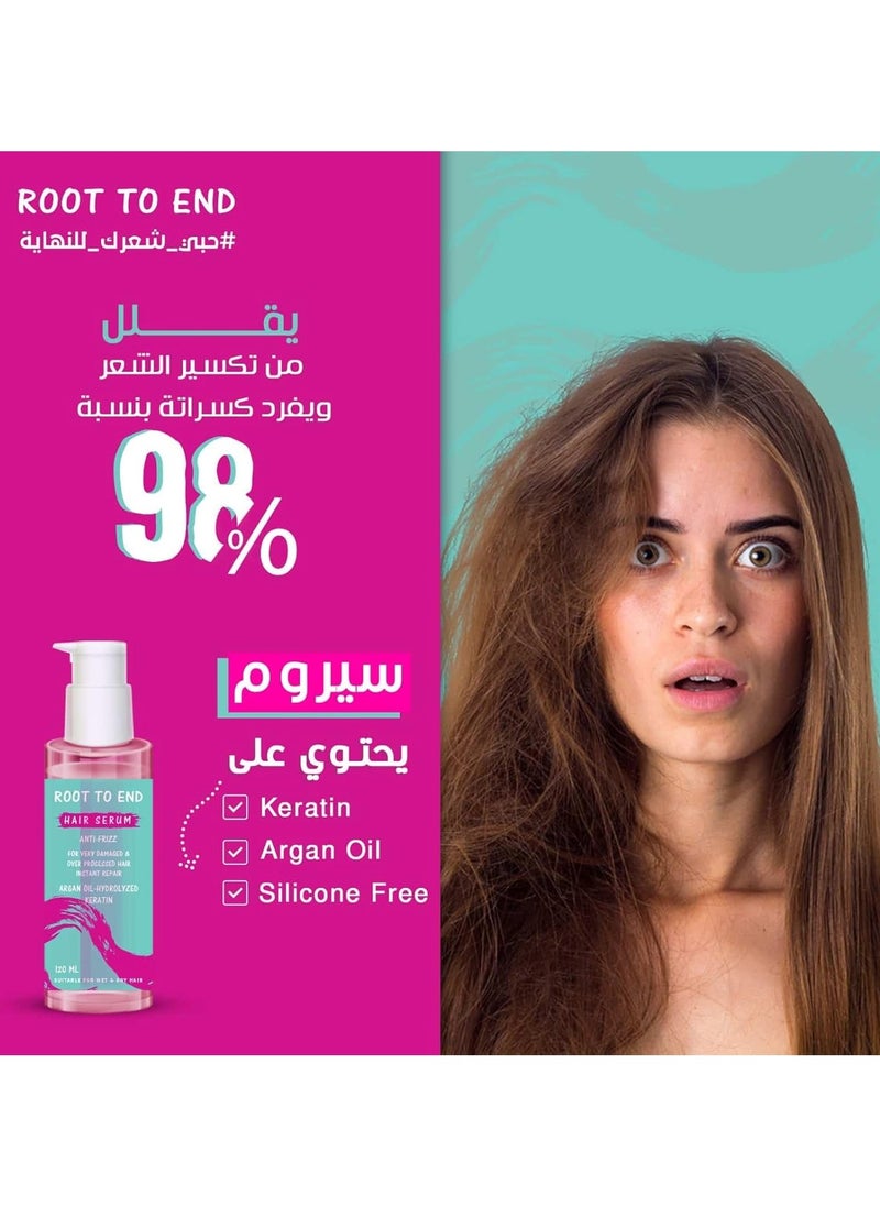 ROOT TO END Root to End Hair Serum – Anti-Frizz & Instant Repair for Very Damaged Hair – With Argan Oil & Hydrolyzed Keratin – 120ml  - Image 4
