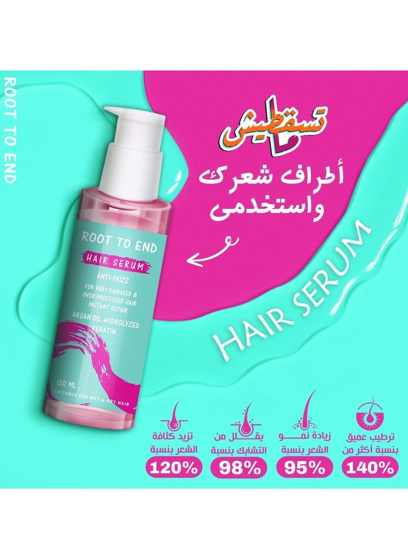 ROOT TO END Root to End Hair Serum – Anti-Frizz & Instant Repair for Very Damaged Hair – With Argan Oil & Hydrolyzed Keratin – 120ml  - Image 2