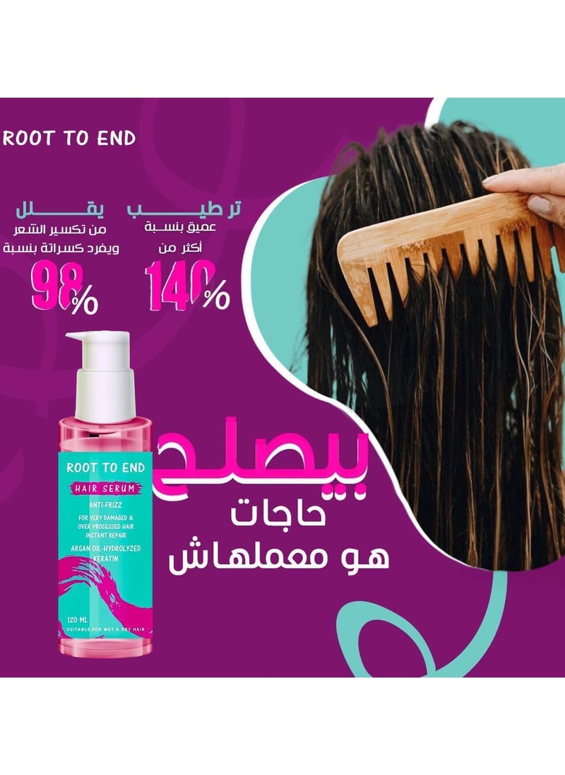 ROOT TO END Root to End Hair Serum – Anti-Frizz & Instant Repair for Very Damaged Hair – With Argan Oil & Hydrolyzed Keratin – 120ml  - Image 3