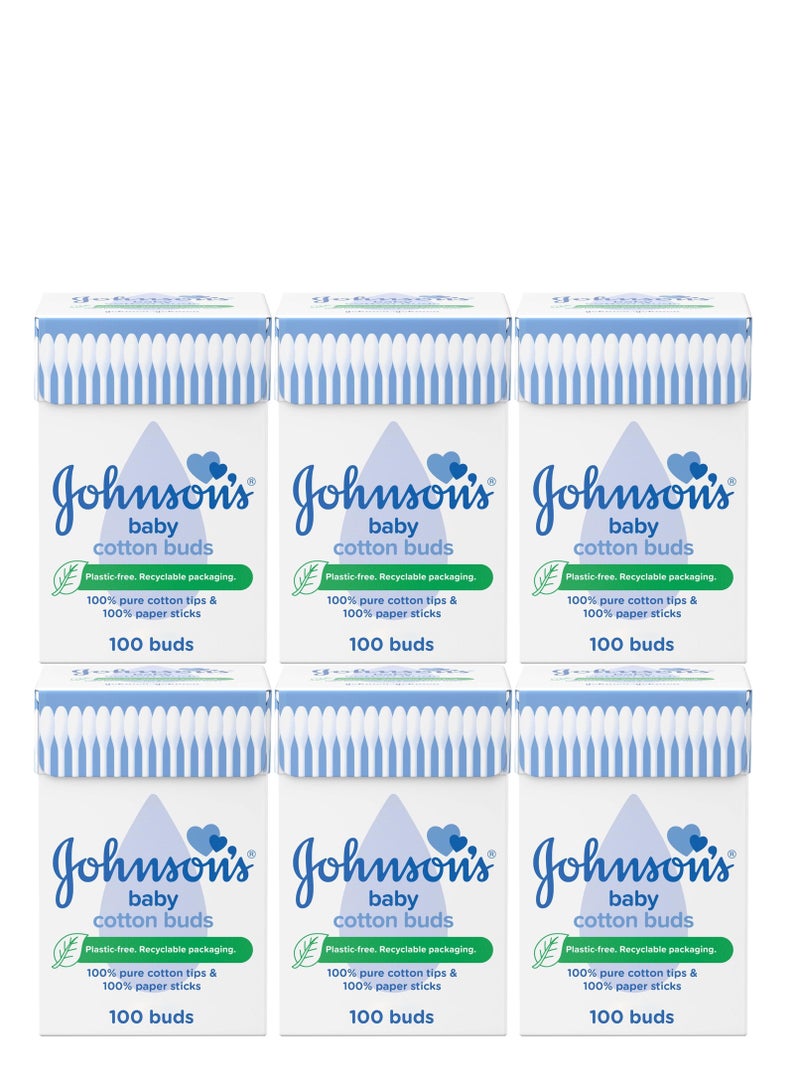 Johnson's 600-Piece Pack Of 6 Baby Cotton Buds (6 Packs Of 100) - Image 1