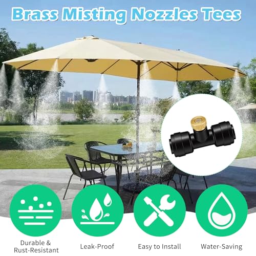 Yotako 1/4'' Slip-Lock Misting Nozzles Kit, 12Pcs Brass Misting Nozzles 10Pcs Water Misting Nozzle Tees Thread Misting Nozzle Tees with Plugs for Outdoor Spray Cooling System - Image 2