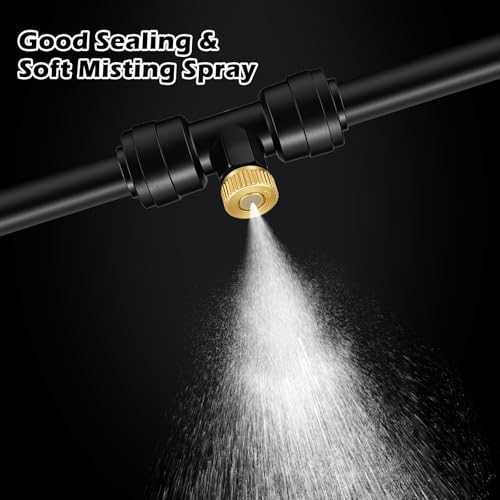 Yotako 1/4'' Slip-Lock Misting Nozzles Kit, 12Pcs Brass Misting Nozzles 10Pcs Water Misting Nozzle Tees Thread Misting Nozzle Tees with Plugs for Outdoor Spray Cooling System - Image 4