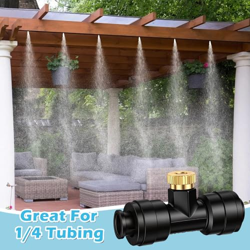 Yotako 1/4'' Slip-Lock Misting Nozzles Kit, 12Pcs Brass Misting Nozzles 10Pcs Water Misting Nozzle Tees Thread Misting Nozzle Tees with Plugs for Outdoor Spray Cooling System - Image 3