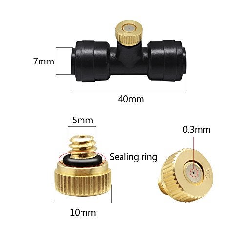 Yotako 1/4'' Slip-Lock Misting Nozzles Kit, 12Pcs Brass Misting Nozzles 10Pcs Water Misting Nozzle Tees Thread Misting Nozzle Tees with Plugs for Outdoor Spray Cooling System - Image 5