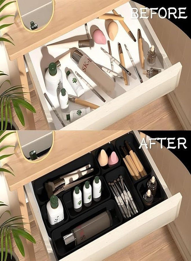HOMETIC Drawer Organizer Set Of 8,Interlocking Desk Drawer Organizer, Drawer Organizers and Storage for Makeup, Black Drawer Dividers For Office, Cabinet, kitchen, Bedroom,Bathroom - Image 3