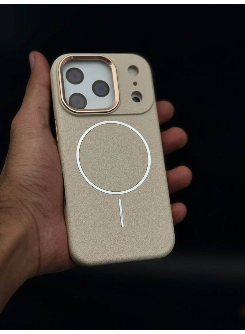 general Premium MagSafe Leather Texture Case for iPhone 17 Pro – Shockproof, Slim & Magnetic Wireless Charging Compatible (Off White) - Image 4