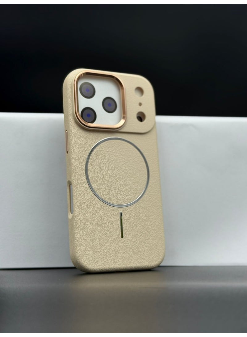 general Premium MagSafe Leather Texture Case for iPhone 17 Pro – Shockproof, Slim & Magnetic Wireless Charging Compatible (Off White) - Image 1