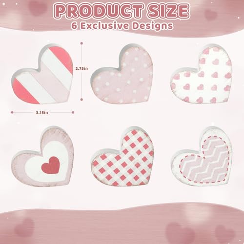 Yewfold 6Pcs Valentine's Day Wooden Hearts Tiered Tray Decor, Farmhouse Distressed Pink Heart Shaped Love Signs Table Decor for Home Office Tabletop - Image 2
