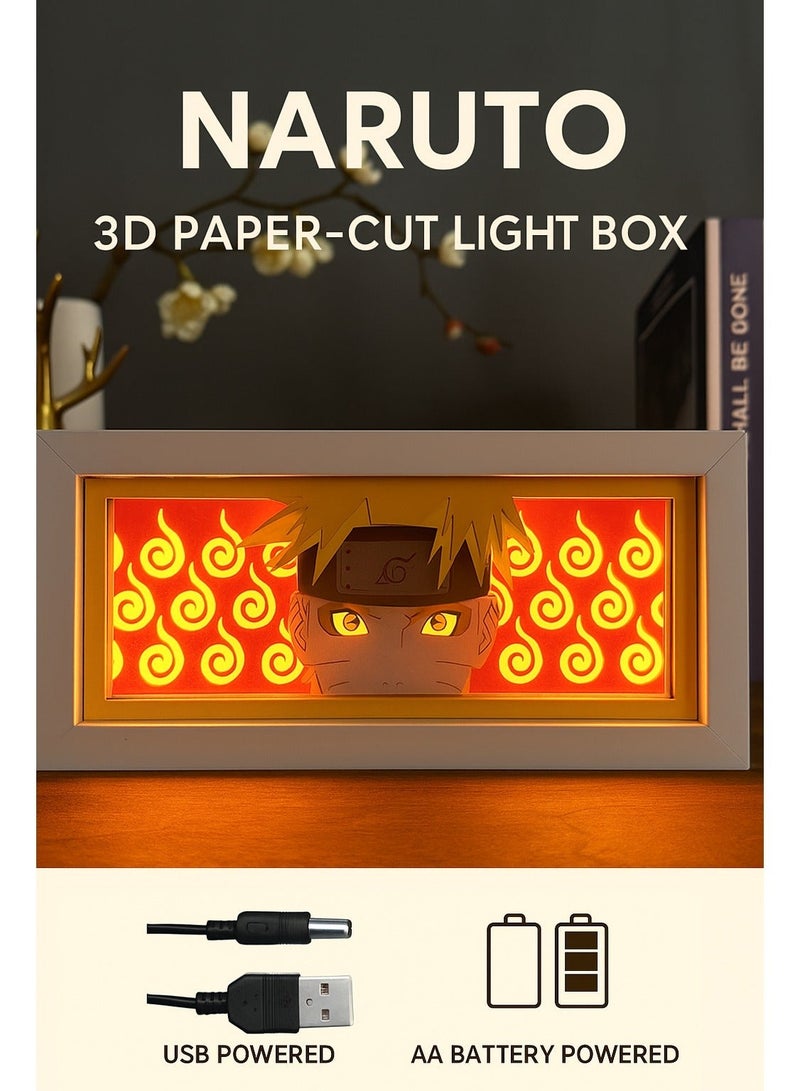 ARNOTEC Naruto 3D Paper-Cut Light Box LED Shadow Night Lamp – Wood & Acrylic Anime Decorative Lamp for Bedroom, Desk, and Gifts - Image 1
