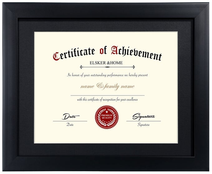 ELSKERHOME CERTIFICATE FRAMES 85 X 11 BLACK FITS DIPLOMA 85 X 11 WITH MAT OR 11X14 WITHOUT MAT DOCUMENT DEGREE PICTURE AWARD FRAME WITH GLASS FOR TABLETOP OR WALL DISPLAY