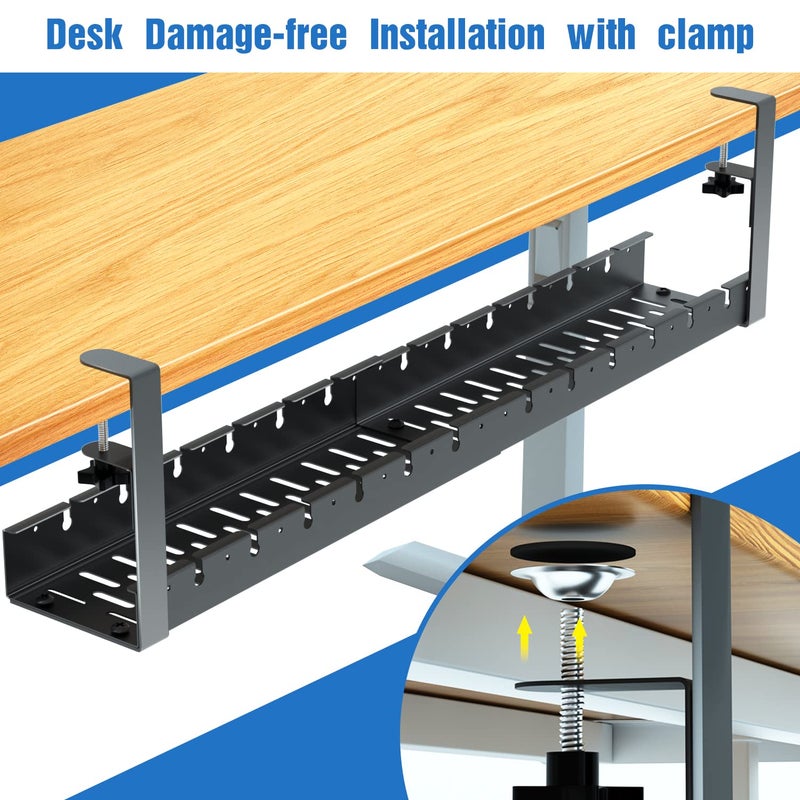 BIWIST No Drilling Extendable Under Desk Cable Management, Metal Cable Management Tray Under Desk with Clamp, Retractable Power Strip Cord Holder for Wire Management 31Inch(1 Pack Black Extendable 31') - Image 5