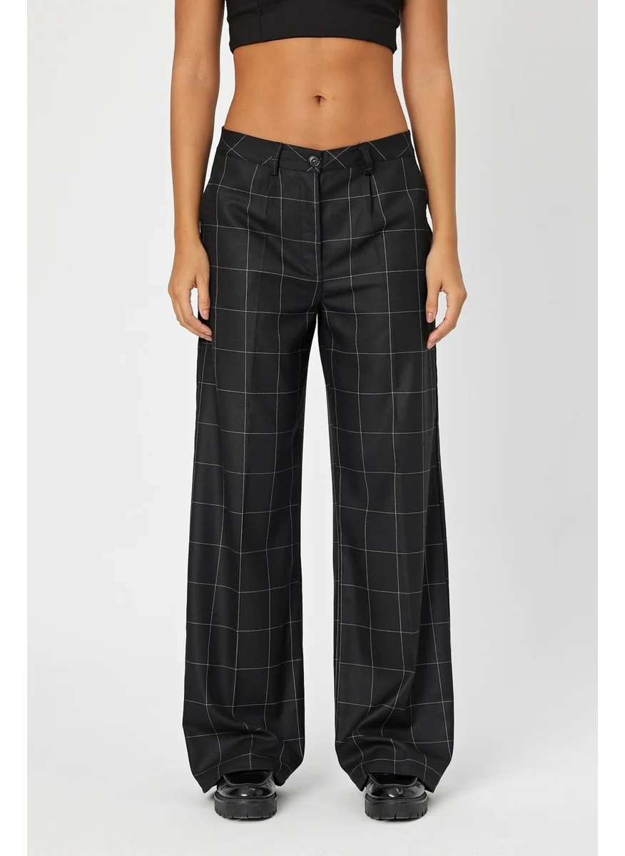 Alexander Gardi Alexandergardi Wide Leg Wide Leg Checkered Double Pocket Classic Women's Trousers (B24-0001)