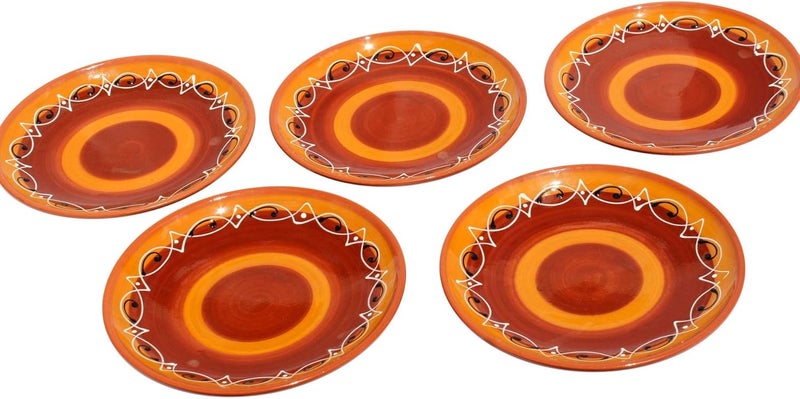 Cactus Canyon Ceramics مجموعة أطباق عشاء صغيرة من السيراميك من كاكتوس كانيون 5 قطع بحجم أوروبي غروب الشمس الإسباني - Image 1