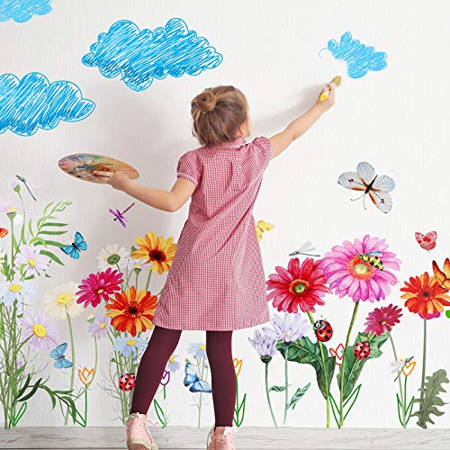Zonon 64 Pcs Flowers Butterflies Wall Decals Chrysanthemums Dragonflies Wall Stickers Botanical Peel and Stick Art Removable PVC Garden Decal Murals for Nursery Bedroom Living Room Decor(Colorful) - Image 3