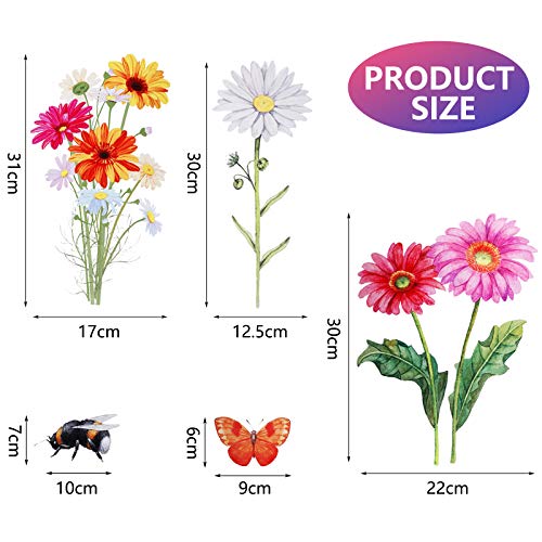 Zonon 64 Pcs Flowers Butterflies Wall Decals Chrysanthemums Dragonflies Wall Stickers Botanical Peel and Stick Art Removable PVC Garden Decal Murals for Nursery Bedroom Living Room Decor(Colorful) - Image 5