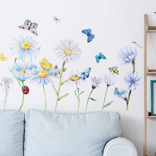 Zonon 64 Pcs Flowers Butterflies Wall Decals Chrysanthemums Dragonflies Wall Stickers Botanical Peel and Stick Art Removable PVC Garden Decal Murals for Nursery Bedroom Living Room Decor(Colorful) - Image 2
