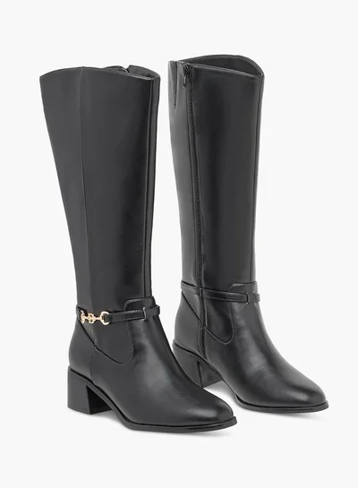 فلورا بيلا من شو إكسبرس Women Metal Accent High Shaft Boots with Block Heels and Zip Closure