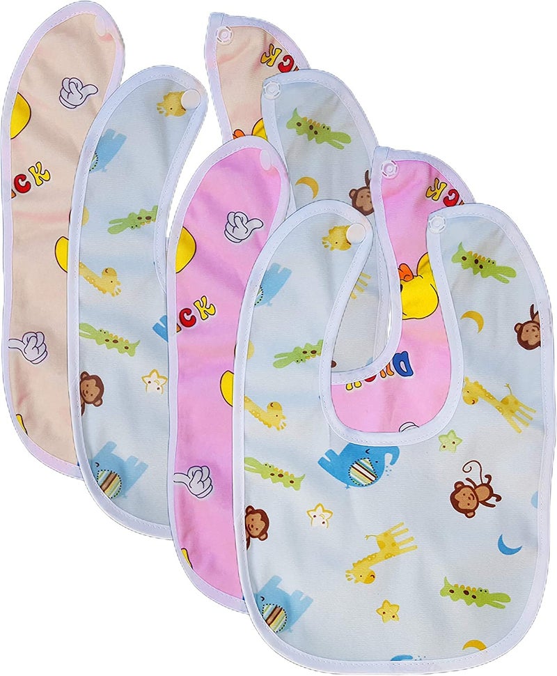 DOMENICO Baby Soft Feeding Bibs/Apron Cute Multi Print|with Tich Button| Waterproof Newborn Baby Bib Set - Pack Of 4 - Image 2
