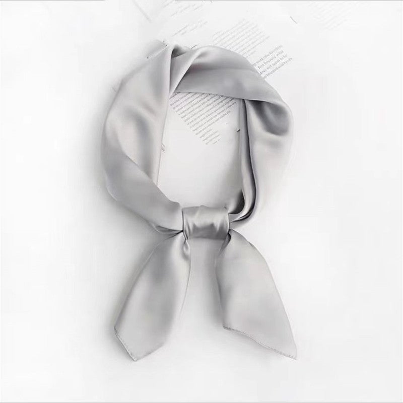 New 70 square solid color wrinkled ladies scarf Korean foreign trade plain summer silk professional small scarf wholesale Gray square towel
