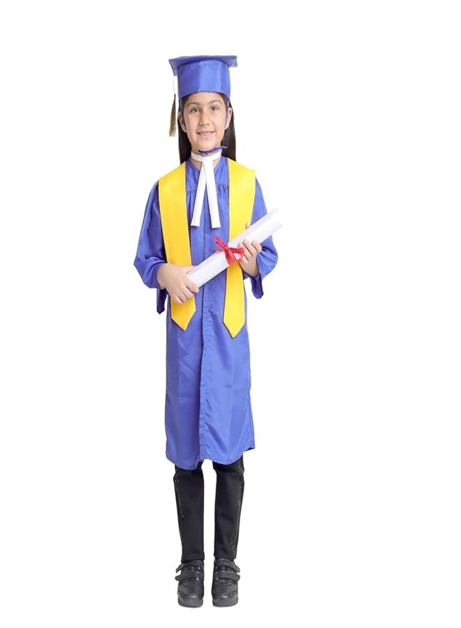 Desi Andaaz Kids Convocation Dress Graduation Gown and Cap Set | Breathable Polyester | Ideal for School, Nursery & Kindergarten Graduation(Blue With Yellow Sash)(7-8 Y) - Image 1