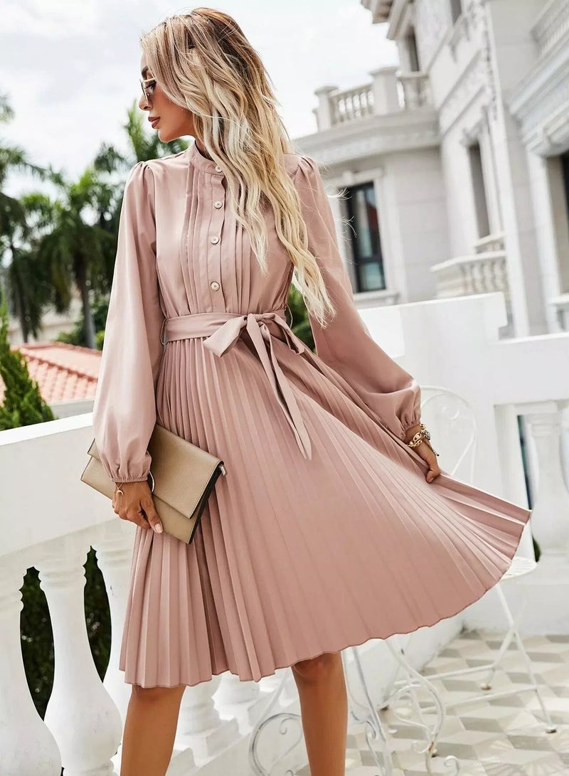 Pleated Belted Shirt Dress  - Image 1