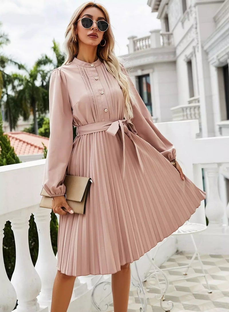 Pleated Belted Shirt Dress  - Image 4