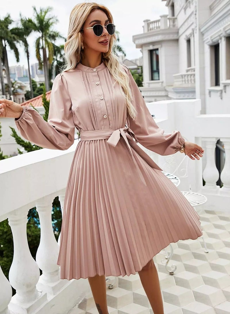 Pleated Belted Shirt Dress  - Image 3