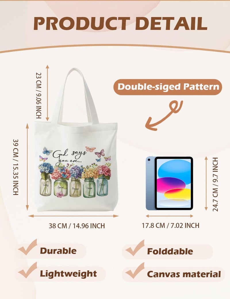 Supwhd God Says You are Hydrangea Floral Christian Tote Bag, Christian Religious Gifts for Women, Bible Verses Canvas Tote Bags for Women, Faith Based Gifts Reusable Grocery Bags Shopping Bags - Image 5