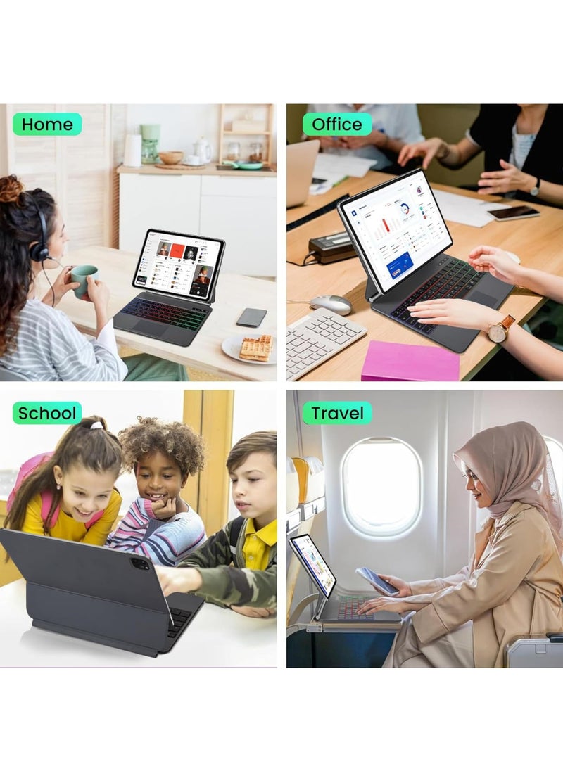روك بو - لوحة مفاتيح عربية ماجيك لجهاز ايباد اير 11 بوصة (M3/M2) 2025/2024، ايباد اير 5 10.9 بوصة (2022)/اير 4 10.9 بوصة (2020)، ايباد برو 11 بوصة (2022/2021/2020/2018) مع غطاء خلفي مغناطيسي، لوحة تتبع ذكية بإضاءة خلفية - Image 1