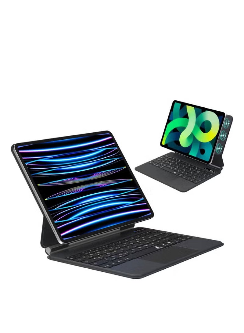 روك بو حافظة لوحة مفاتيح ماجيك لأجهزة iPad Air مقاس 11 بوصة (M4/M3/M2) (2026/2025/2024) و iPad Air الجيل الخامس/الرابع مقاس 10.9 بوصة (2022/2020) و iPad Pro مقاس 11 بوصة (الجيل الأول/الثاني/الثالث/الرابع) (2022-2018)، حافظة لوحة مفاتيح مع حامل مغناطيسي، لوحة لمس متعددة اللمس بإضاءة خلفية بسبعة ألوان لأجهزة iPad Air مقاس 11 بوصة (الجيل السادس/السابع/الثامن)، و iPad Air مقاس 10.9 بوصة (الجيل الرابع/الخامس)، و iPad Pro مقاس 11 بوصة (الجيل الأول/الثاني/الثالث/الرابع)، أسود - Image 1