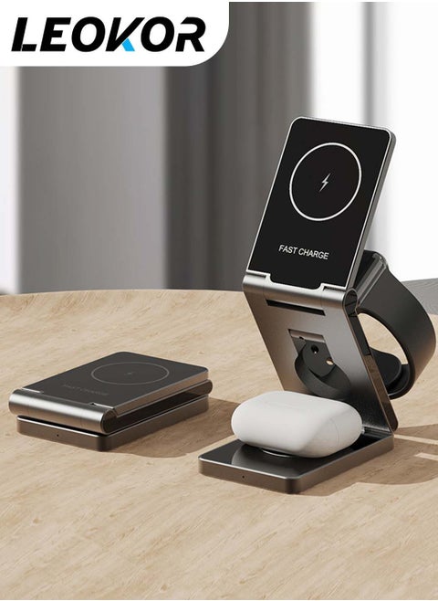 3-In-1 Metal Folding Wireless Charger,Magsafe15 PM Multifunctional Aluminum Alloy Watch Wireless Charging