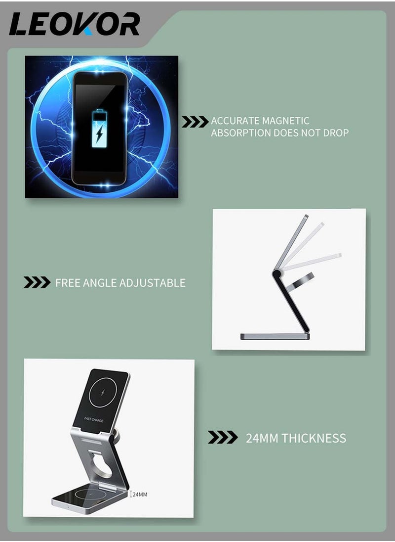 3-In-1 Metal Folding Wireless Charger,Magsafe15 PM Multifunctional Aluminum Alloy Watch Wireless Charging