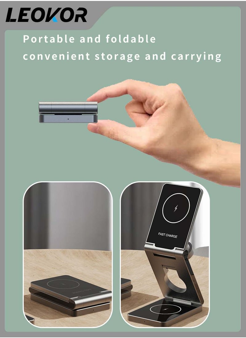 3-In-1 Metal Folding Wireless Charger,Magsafe15 PM Multifunctional Aluminum Alloy Watch Wireless Charging