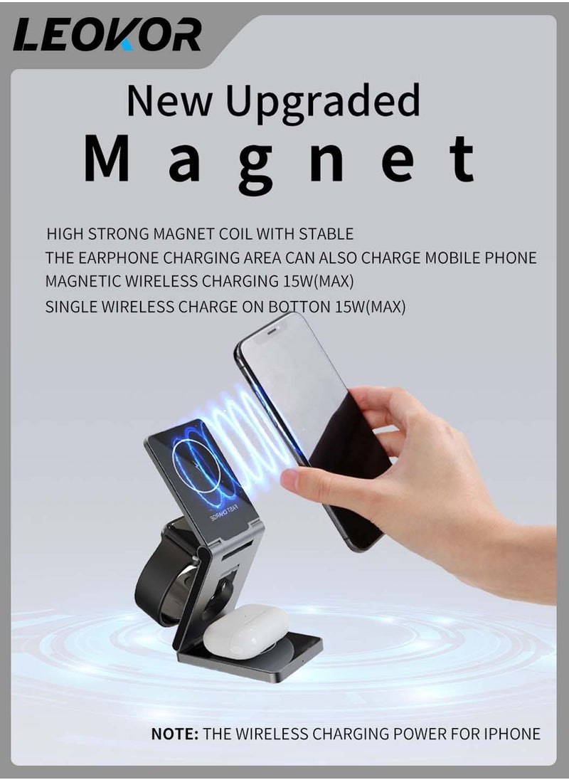 3-In-1 Metal Folding Wireless Charger,Magsafe15 PM Multifunctional Aluminum Alloy Watch Wireless Charging