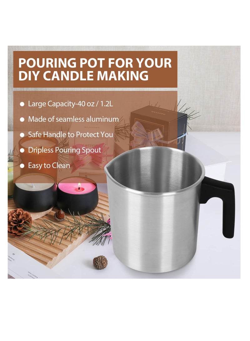 KASTWAVE Light Candle Making Pouring Pot, 1200ml Candle Wax Melter, Aluminum Wax Melting Pot with Heat-Resistant Handle, Dripless Pouring Spout for Candle Making, Candle Melting Pot - Image 5