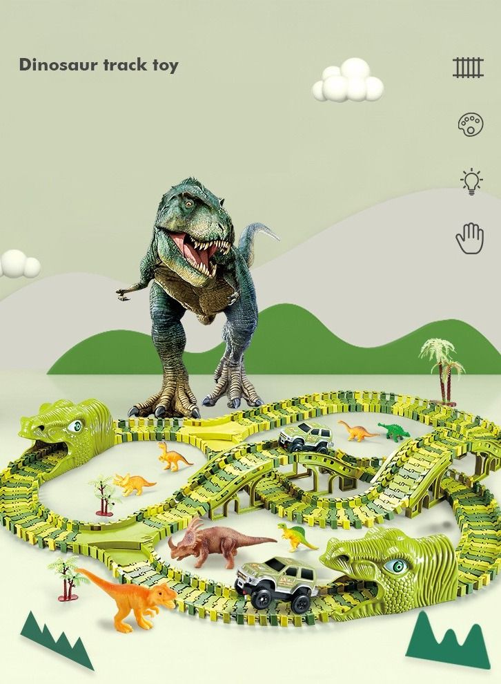 DUNISO Dinosaur Rail Car Toy 268 Pcs Dinosaur Car Race Track Toy with Car Play sets Includes 240 Flexible Train Track 7 Dinosaur and 2 Dinosaur Head Best Gift for Boys Girls - Image 3