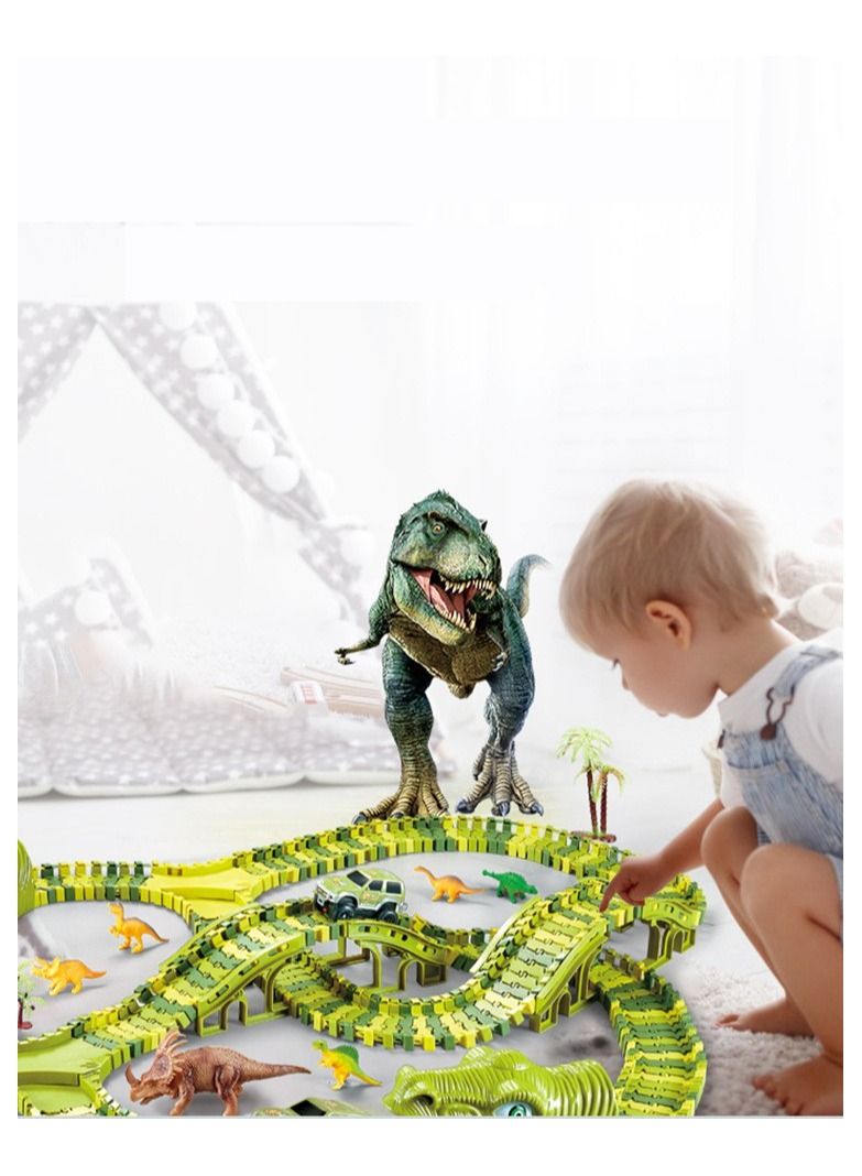 DUNISO Dinosaur Rail Car Toy 268 Pcs Dinosaur Car Race Track Toy with Car Play sets Includes 240 Flexible Train Track 7 Dinosaur and 2 Dinosaur Head Best Gift for Boys Girls - Image 5