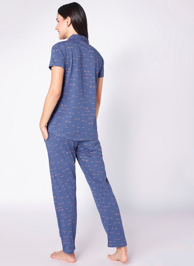 beebelle Blue & Pink Conversational Printed Night Suit - Image 5