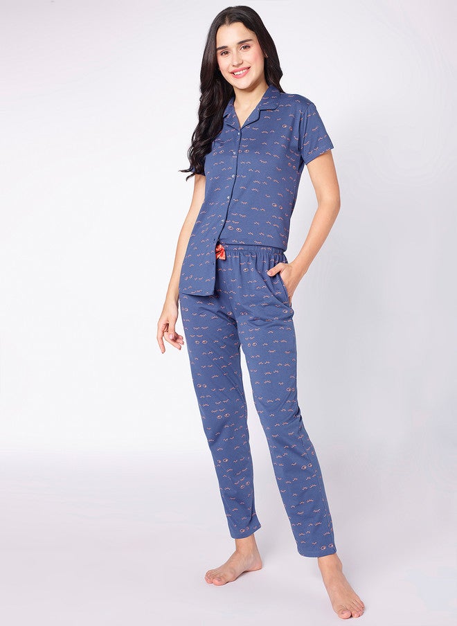beebelle Blue & Pink Conversational Printed Night Suit - Image 2
