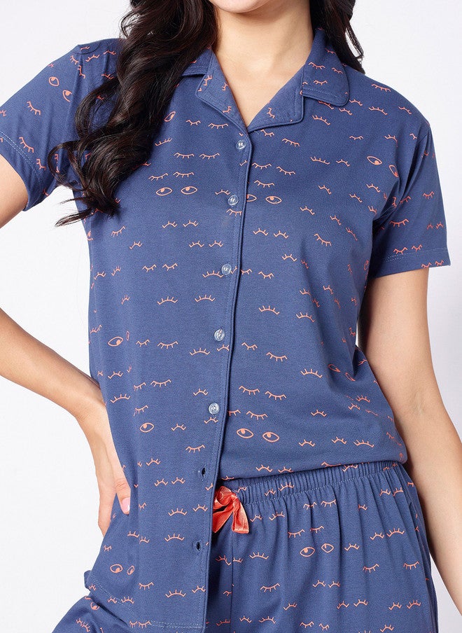 beebelle Blue & Pink Conversational Printed Night Suit - Image 3